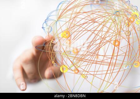 A connection data cloud holding in hand network 3d Stock Photo