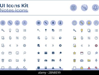 Notes UI icons kit Stock Vector