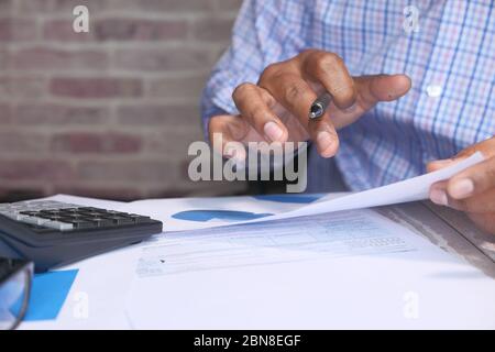 businessman analyzing financial data with copy space  Stock Photo