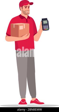 Terminal payment for delivery semi flat RGB color vector illustration Stock Vector