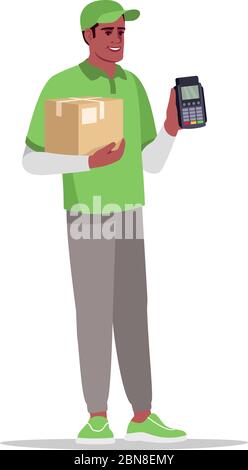 Cashless payment for delivery semi flat RGB color vector illustration Stock Vector