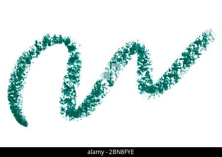 Eyeliner trace stroke isolated on white. Make up pencil stroke smear smudge green colored. Eye contour pencil sample curly shaped. Beauty decorative c Stock Photo