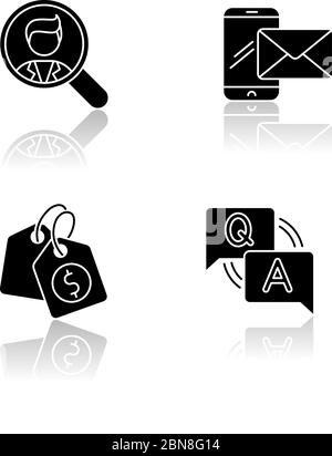 Social media recruitment drop shadow black glyph icons set Stock Vector