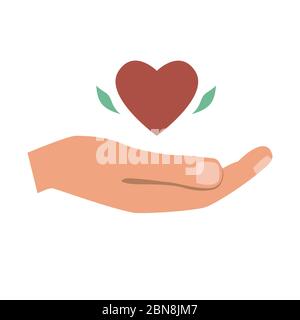 Hand, giving the heart. Love, charity or donation concept, vector Stock Vector