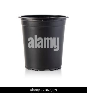 Empty plastic flower pot isolated on white background with clipping path Stock Photo
