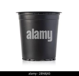 Empty plastic flower pot isolated on white background with clipping path Stock Photo