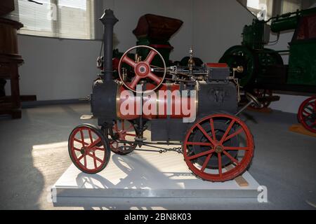 Belgrade, Serbia: Locomobile, movable steam engine used in agriculture from the late 19th century, exposed in the Museum of Science and Technology Stock Photo