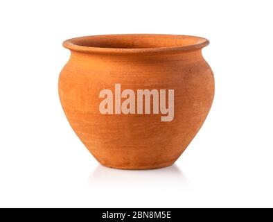 Empty ceramic brown flower pot isolated over the white background with clipping path Stock Photo