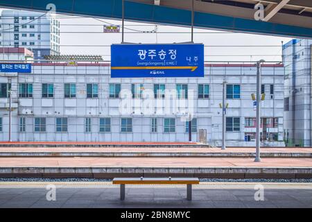 Gwangju,South Korea 1/14/2020  Gwangju-Songjeong Station  Korea High Speed Rail KTX Trains Stock Photo