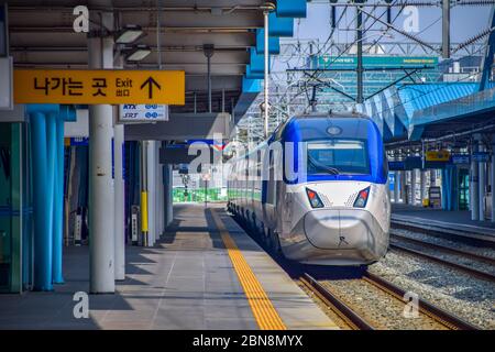 Gwangju,South Korea 1/14/2020  Gwangju-Songjeong Station  Korea High Speed Rail KTX Trains Stock Photo