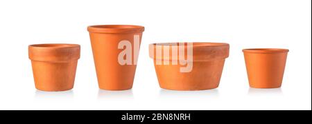 Empty ceramic brown flower pots isolated over the white background Stock Photo
