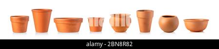 Empty ceramic brown flower pots isolated over the white background Stock Photo