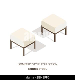 Bedside Sofa. Bedroom bench in Isometric style view. Low light couch isolated from white background. Stock Vector