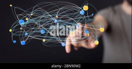 A digital 3d network team in hand Stock Photo