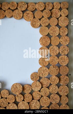 Close-up of homemade chopped wine cork note board, selective focus Stock Photo