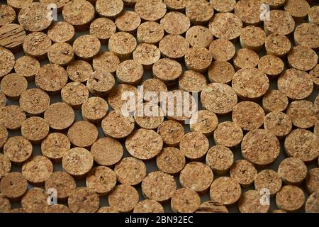 Close-up of homemade chopped wine cork note board, selective focus Stock Photo
