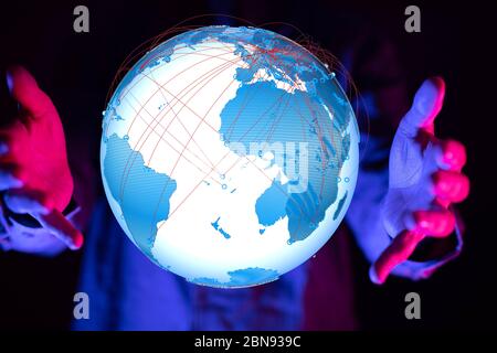 A World map point, line, composition, representing the global, Stock Photo