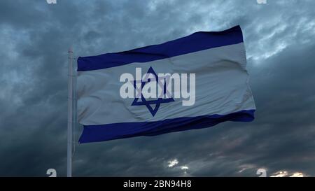 Flag of Israel blowing in the wind. Full page Israeli flying flag. 3D ...