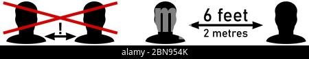 Social distancing sign. Simple man faces with arrow distance between. Can be used during coronavirus covid-19 outbreak prevention Stock Vector