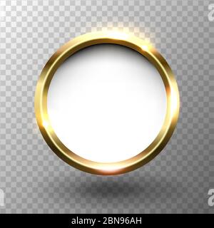 Abstract shiny golden circle frame with space for text, on transparent background, vector illustration. Stock Vector