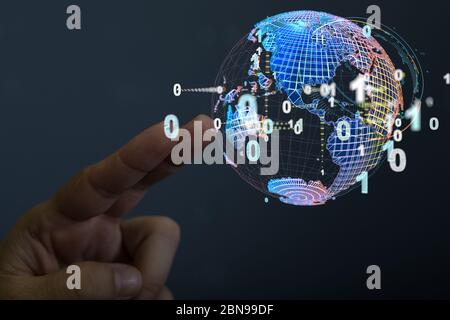 A Businessman touching global network and data exchanges over the world Stock Photo