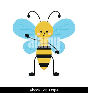 Cute honey bee worker logo isolated on white background. Stock Vector