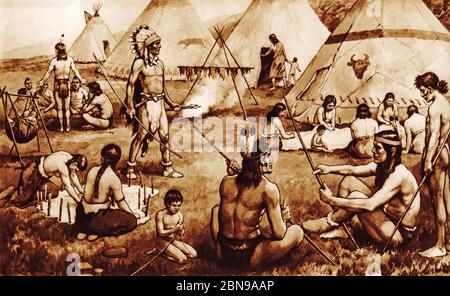 illustration of North American Indians, from a set of school posters used for social studies, c 1930 Stock Photo