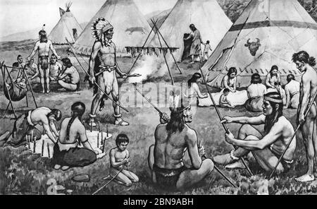 illustration of North American Indians, from a set of school posters used for social studies, c 1930 Stock Photo