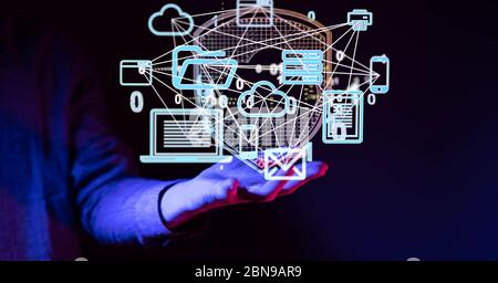 A Network concept with connecting dots and lines Stock Photo