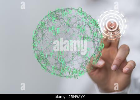 cloud connected to many objects on a virtual screen Stock Photo
