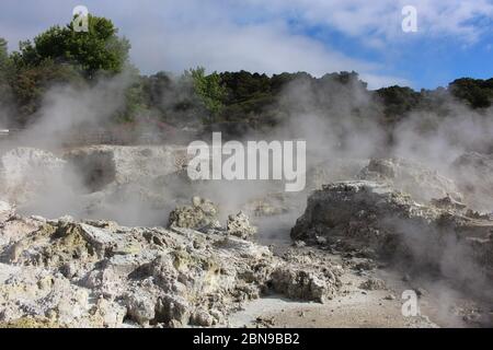 Geothermal Activity at thermal spring near Rotorua in New Zealand. Stock Photo