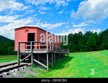 Railroad car on display at old logging camp at Whittaker, West Virginia Stock Photo