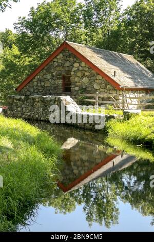 The old grist mill, still in operation, at the Wayside Inn in Sudbury, Massachusetts, USA. Stock Photo