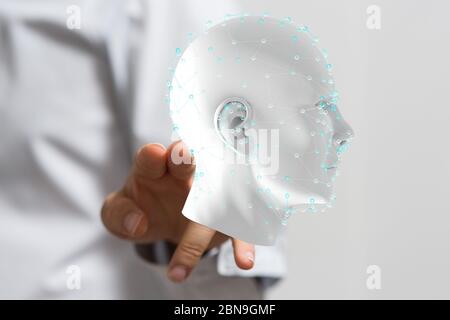 A head with symbol neurons in brain Stock Photo