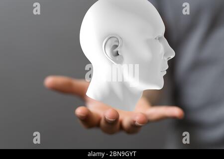A head with symbol neurons in brain Stock Photo
