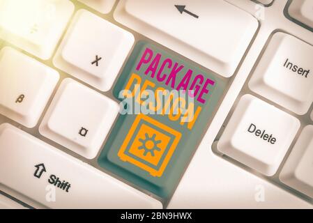 Writing note showing Package Design. Business photo showcasing Strategy ...
