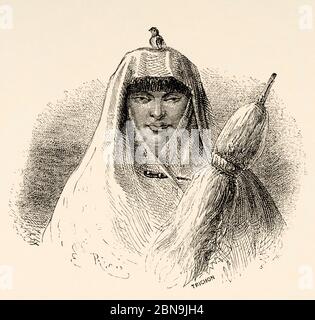 The Coya Mama Ocllo Coya. Mama Ocllo, princess and queen consort of the Inca Empire by marriage to her younger brother, the Sapa Inca Topa Inca Yupanqui. Peru, South America. Old 19th century engraved illustration, Le Tour du Monde 1863 Stock Photo