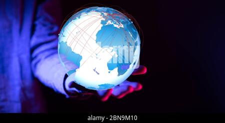 A Global network connection. World map point and line composition Stock Photo