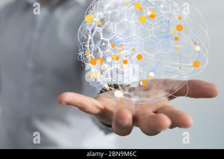 A Abstract futuristic - Molecules technology with polygonal shapes on dark blue background. Stock Photo