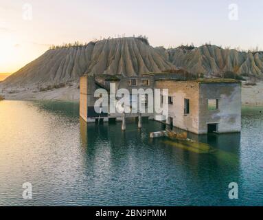 Rummu quarry by the soviet underwater prison in Autumn Stock Photo