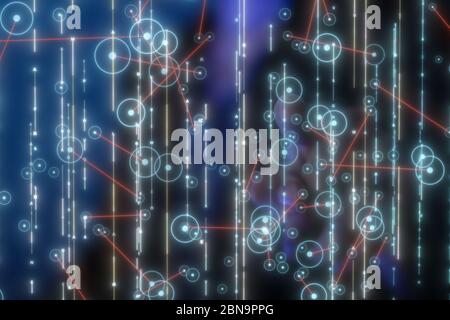 A Businessman pressing document icon over computer binary code Stock Photo