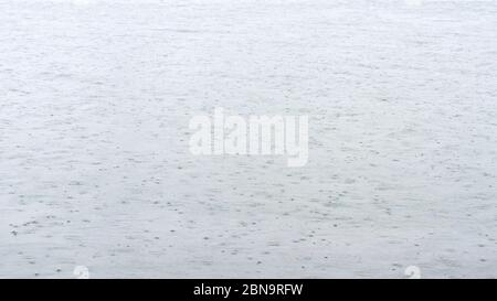 Rain drops fall on the sea surface. Stock Photo