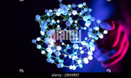 A Abstract futuristic - Molecules technology with polygonal shapes on dark blue background. Stock Photo