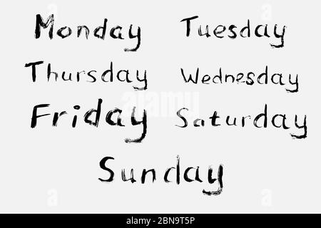 Handwritten Days of Week. Sunday, Monday, Tuesday, Wednesday, Thursday,  Friday, Saturday. Modern Calligraphy. Isolated on White Background. Hand  lettering calendar 3554598 Vector Art at Vecteezy