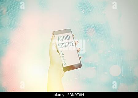 Conceptual hand writing showing Avoid Negative. Concept meaning Staying away from pessimistic showing Suspicious Depression Stock Photo