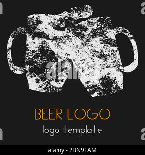Logo using two clink glasses beer mugs. Stock Vector
