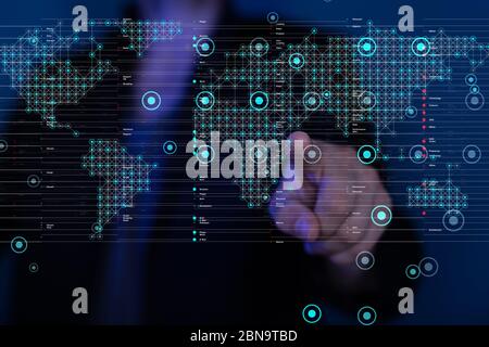 A Global network connection. World map point and line composition Stock Photo