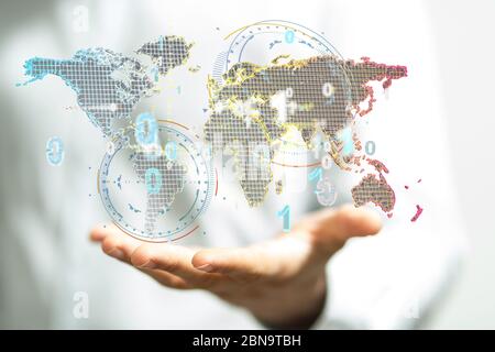 A World map point, line, composition, representing the global, Stock Photo