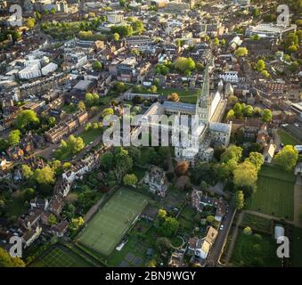 Norwich Cathedral, Aerial Landscape. Stock Photo