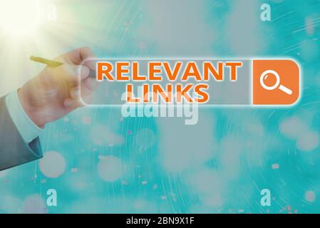 Conceptual hand writing showing Relevant Links. Concept meaning Significant sites for a particular topic Associated Stock Photo